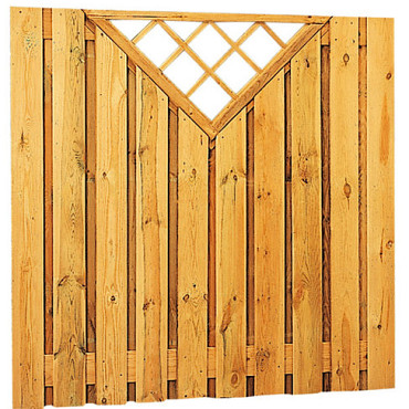 Grenen geschaafd plankenscherm 21-planks 17 mm, 180 x 180 cm, verticaal recht met trellis, groen geïmpregneerd. *