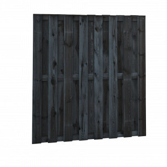 Grenen geschaafd plankenscherm 18-planks 15 mm, 180 x 180 cm, recht, zwart gedompeld. *