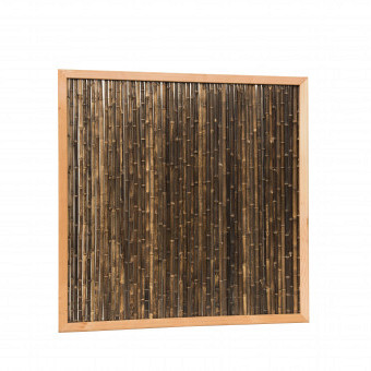Bamboescherm van zwarte bamboestokken in douglas frame, 186 x 186 cm. *