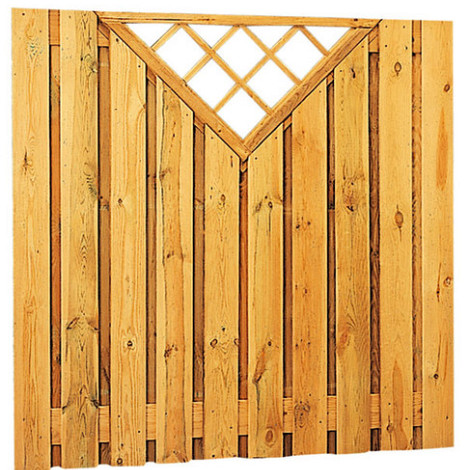Grenen geschaafd plankenscherm 21-planks 17 mm, 180 x 180 cm, verticaal recht met trellis, groen geïmpregneerd. *