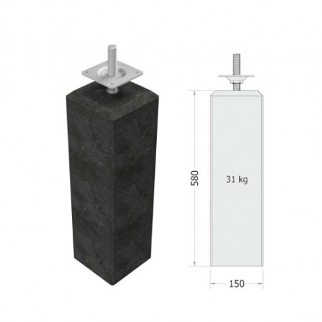 Betonpoer M 15 x 15 x 58 cm, antraciet, gecoat, schroefdraad M20.
