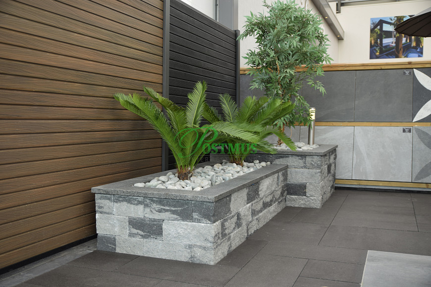 Natuursteen Basalt vijverranden 3x15x100 cm Gevlamd & geborsteld**